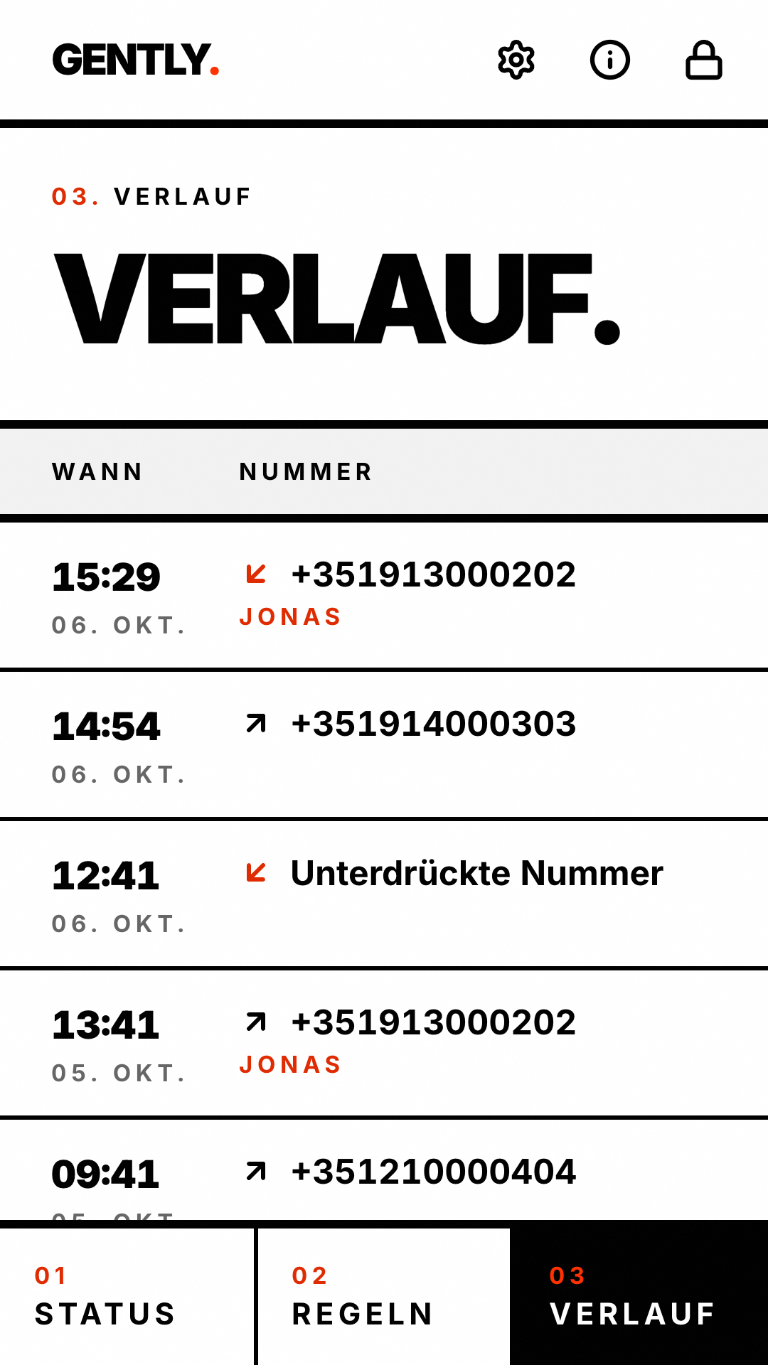 Verlauf gesperrter Anrufe