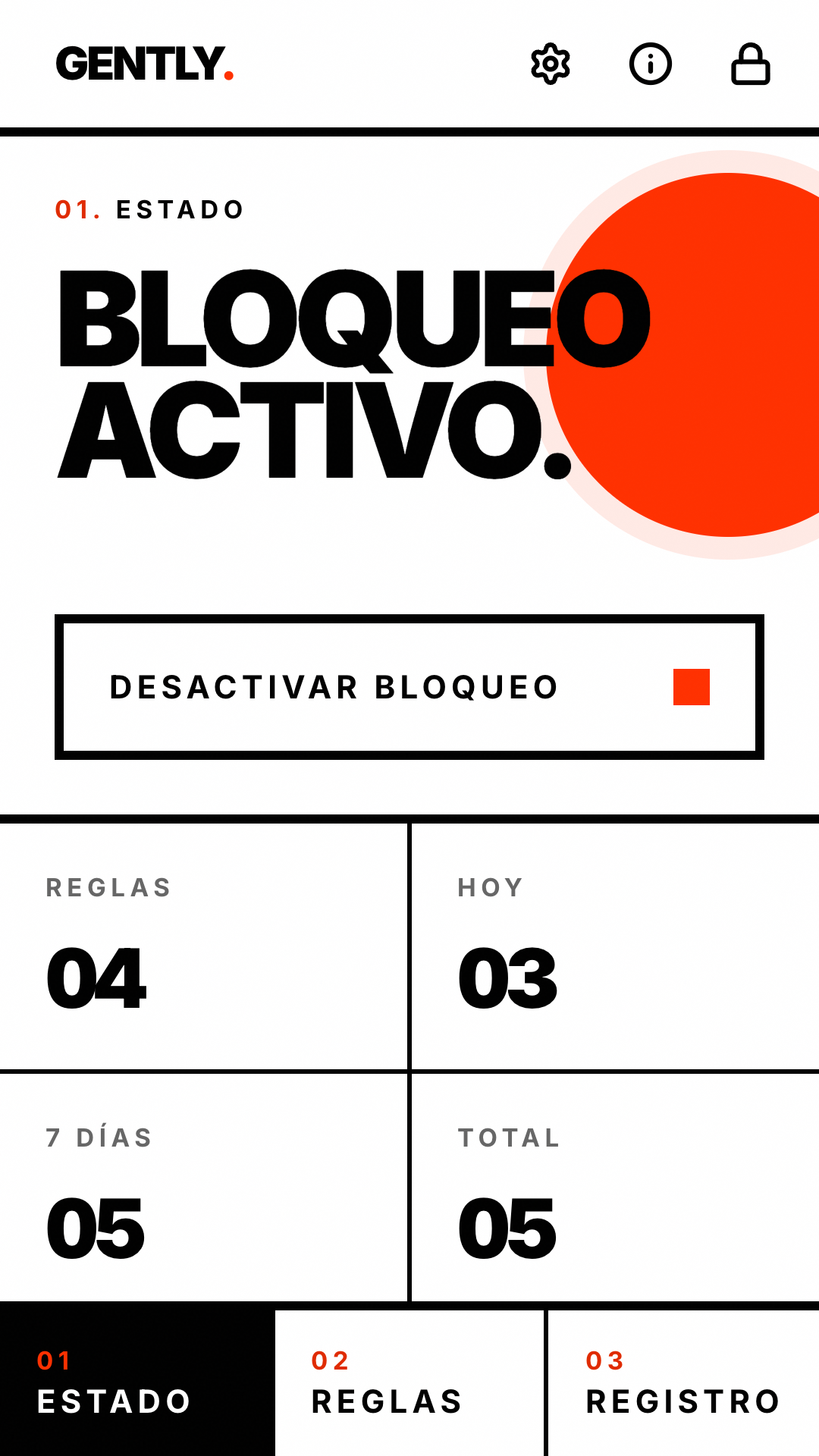 Pantalla de estado con el bloqueo activo