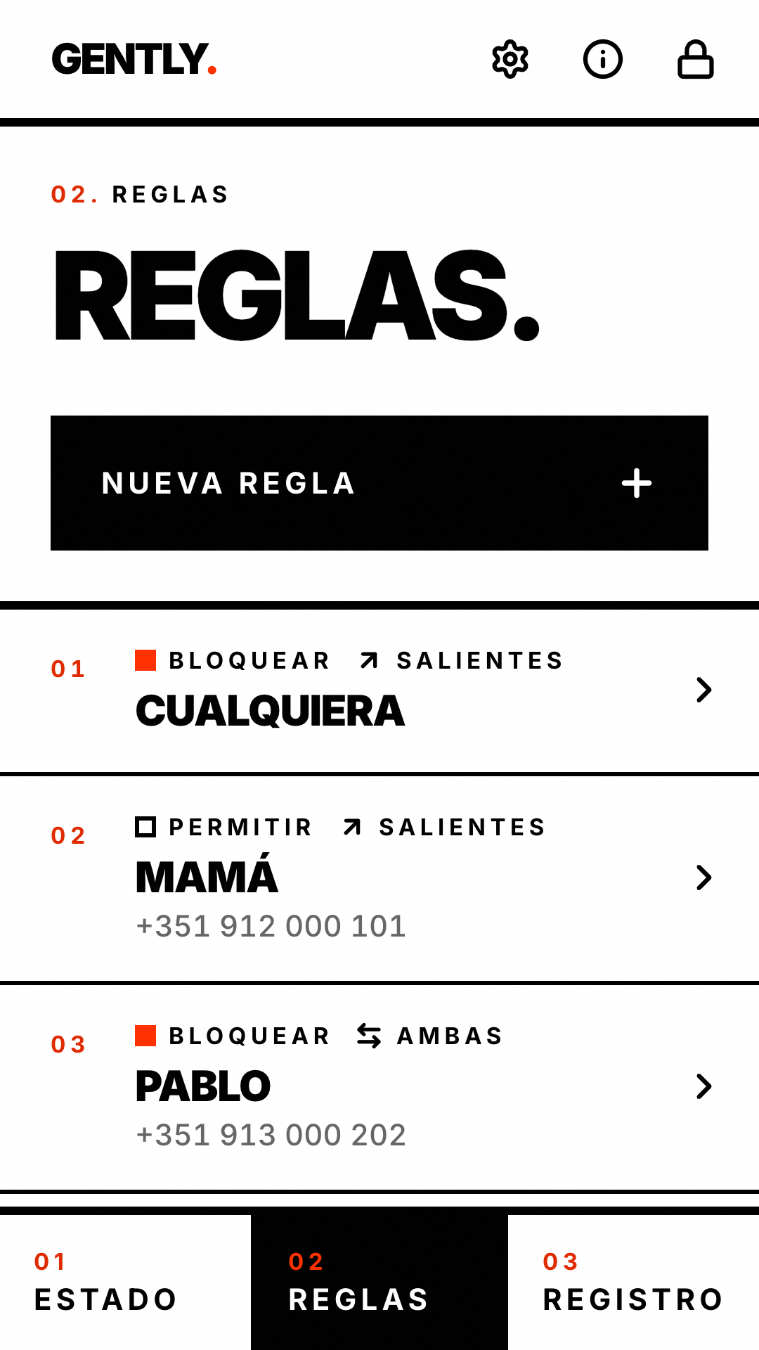 Lista de reglas