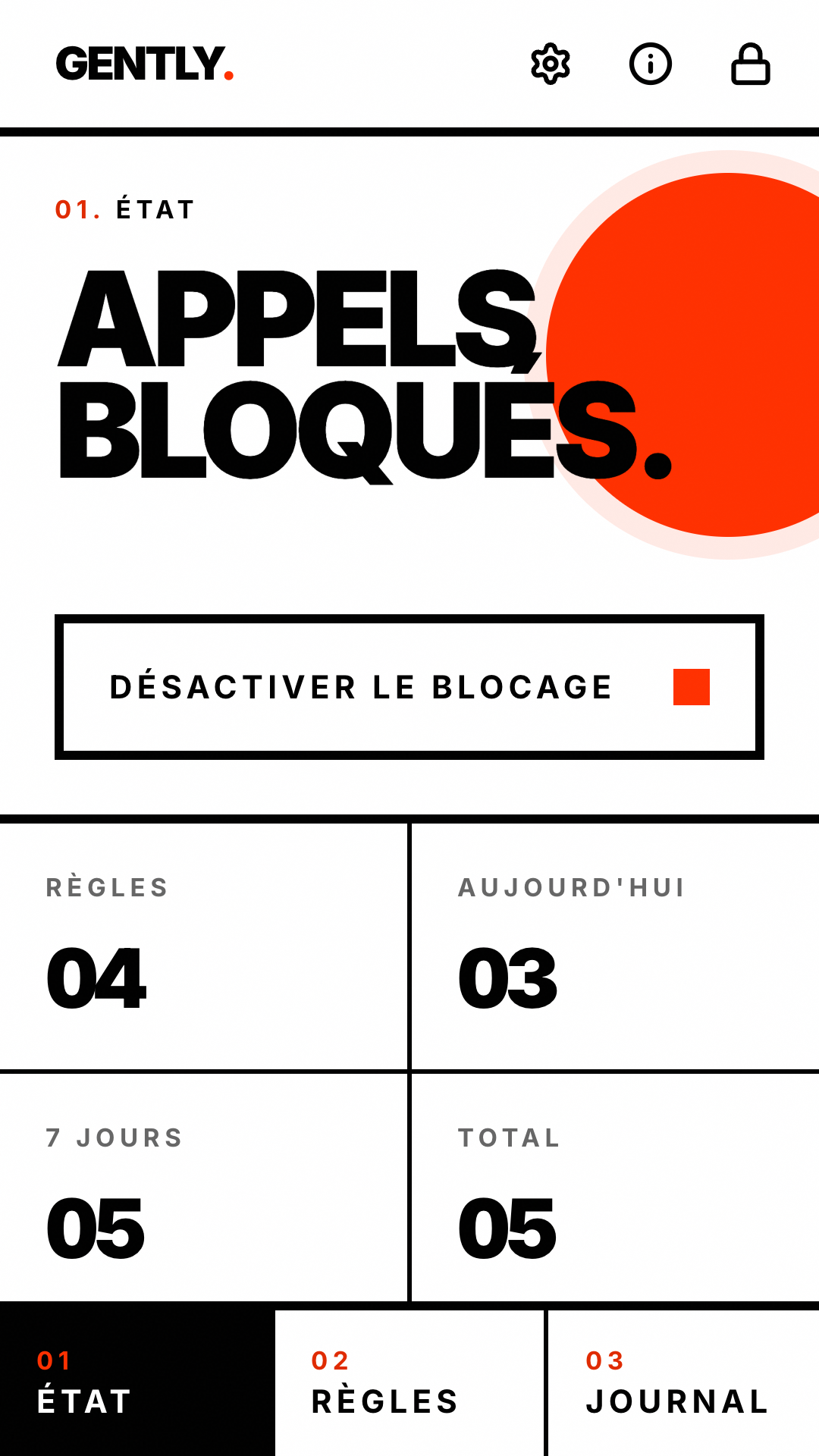 Écran d'état avec le blocage activé