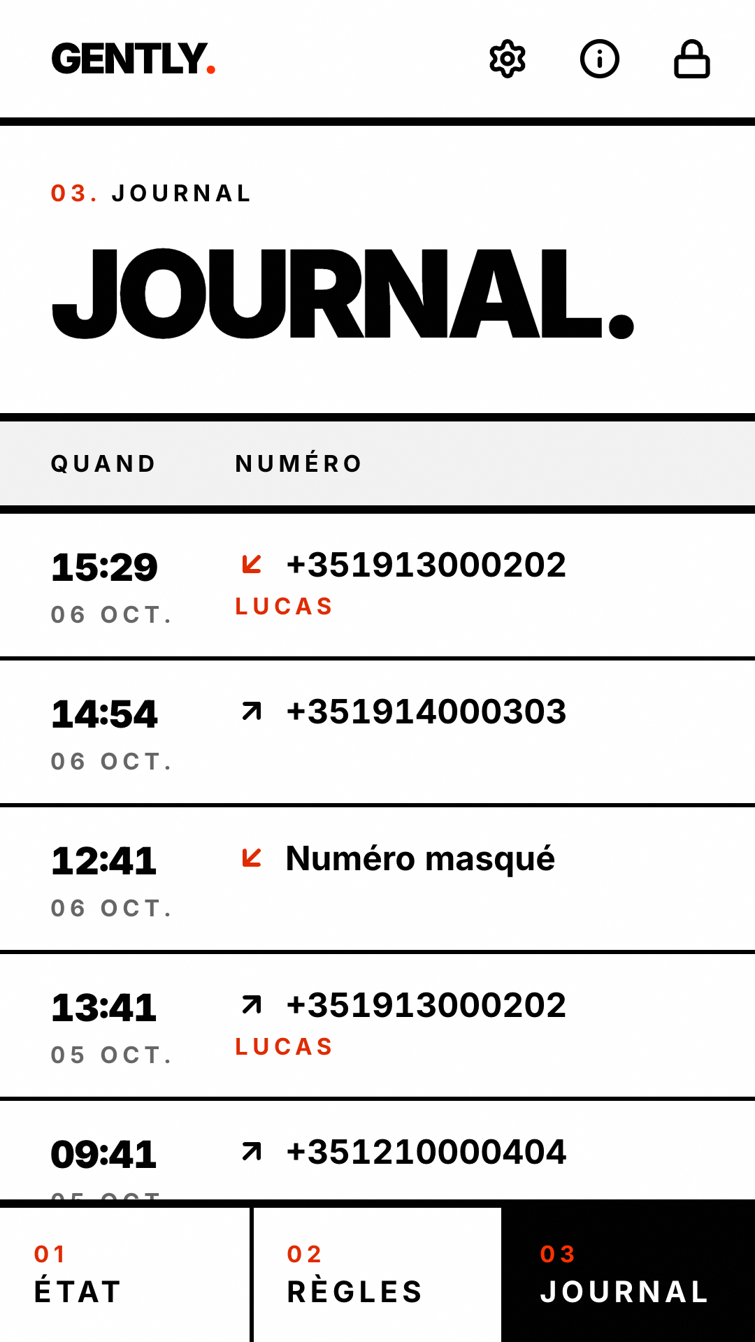 Journal des appels bloqués