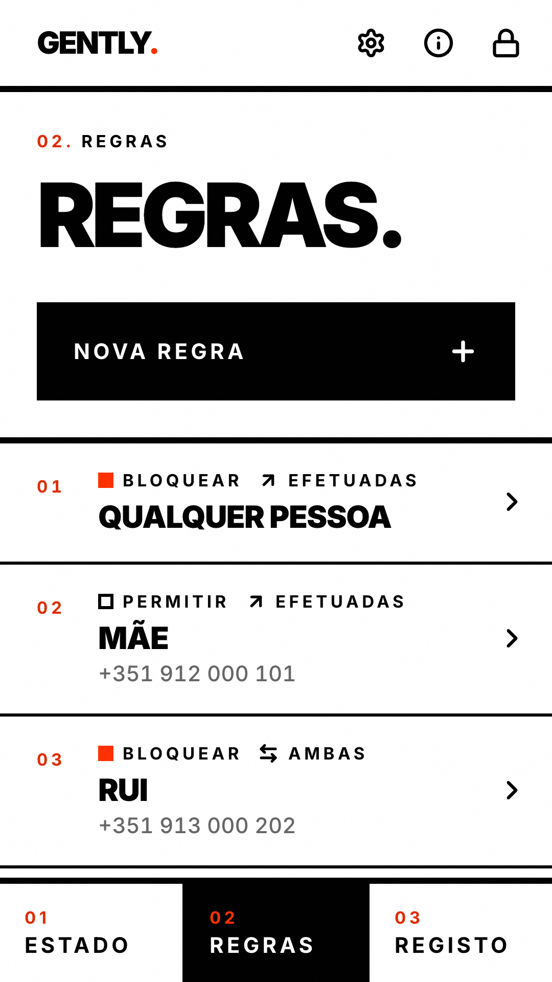 Lista de regras