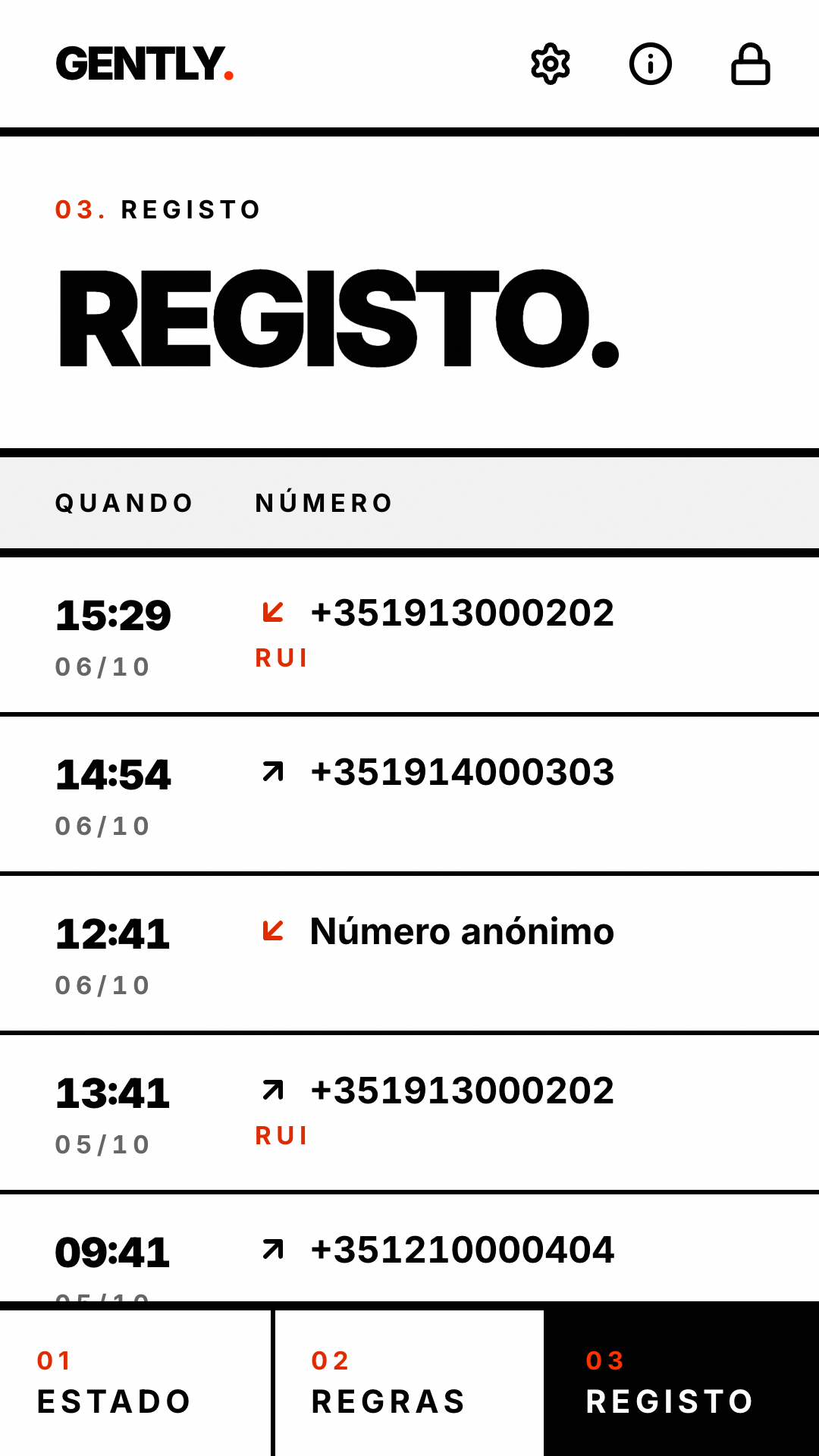 Registo de chamadas bloqueadas